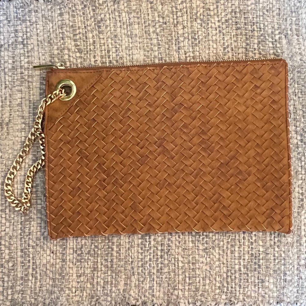 Deux Lux Clutch, Brown Woven Faux Leather